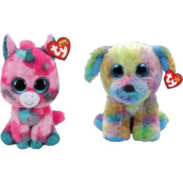 Ty - Knuffel - Beanie Boo's - Gumball Unicorn &amp; Max Dog