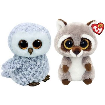 Ty - Knuffel - Beanie Boo's - Owlette Owl &amp; Racoon