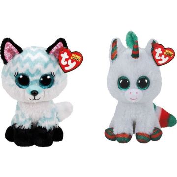 Ty - Knuffel - Beanie Boo's - Atlas Fox &amp; Christmas Unicorn