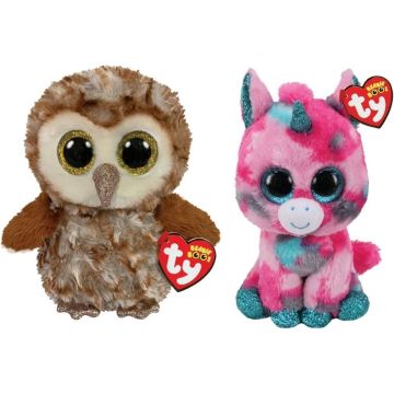 Ty - Knuffel - Beanie Boo's - Gumball Unicorn &amp; Percy Owl