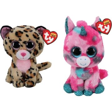 Ty - Knuffel - Beanie Boo's - Gumball Unicorn &amp; Livvie Leopard