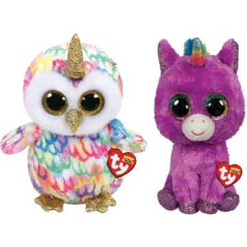 Ty - Knuffel - Beanie Buddy - Enchanted Owl &amp; Rosette Unicorn