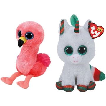 Ty - Knuffel - Beanie Boo's - Gilda Flamingo &amp; Christmas Unicorn