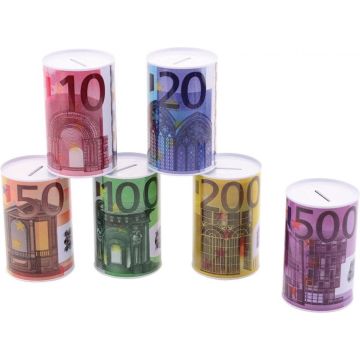 Spaarpot 500 euro biljet - 8 x 15 cm - Blikken/metalen spaarpot met euro biljet - 1 stuk