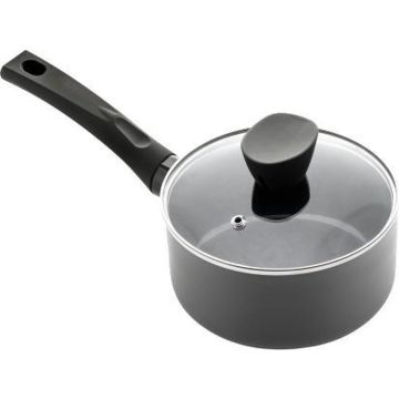 Excellent Houseware Steelpan met Deksel - 18 cm - Zwart