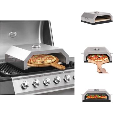 vidaXL Pizzaoven - RVS - Keramische pizzasteen - Verchroomd rooster - Zwarte en zilveren kleur - 49 x 35 x 15.5 cm - Pizzames