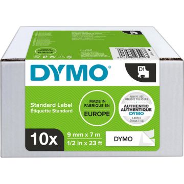 DYMO originele D1-labels | Zwarte Tekst op Wit Label | 9 mm x 7 m | zelfklevende etiketten voor de LabelManager labelprinter | 10 stuks | gemaakt in Europa