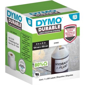 DYMO originele Duurzame LabelWriter labels | 104 mm x 159 mm | Witte Poly | 200 grote zelfklevende etiketten | Stevige labels voor de LabelWriter labelprinters