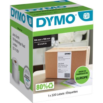 DYMO originele LabelWriter verzendetiketten, extra groot | 104 mm x 159 mm | 220 zelfklevende labels | Geschikt voor de LabelWriter labelprinters | Gemaakt in Europa