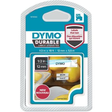 DYMO originele D1 Duurzame labels | Zwarte Tekst op Wit Label | 12 mm x 5,5 m | zelfklevende etiketten voor de LabelManager labelprinter | gemaakt in Europa