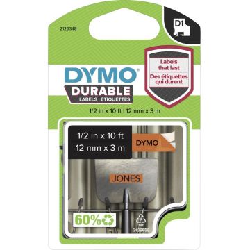 DYMO originele D1 Duurzame labels | Zwarte Tekst op Oranje Label | 12 mm x 3 m | zelfklevende etiketten voor de LabelManager labelprinter | gemaakt in Europa