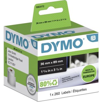 DYMO originele grote LabelWriter adreslabels | 36 mm x 89 mm | 260 zelfklevende etiketten | Zwarte afdruk op wit | Geschikt voor de LabelWriter labelprinters