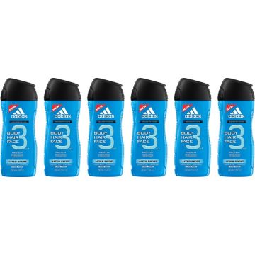 Adidas After Sport Hair &amp; Body 3 - 6 x 250 ml - Douchegel - Voordeelverpakking