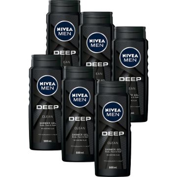 NIVEA MEN Deep Clean Douchegel - 6 x 500ml - Voordeelverpakking