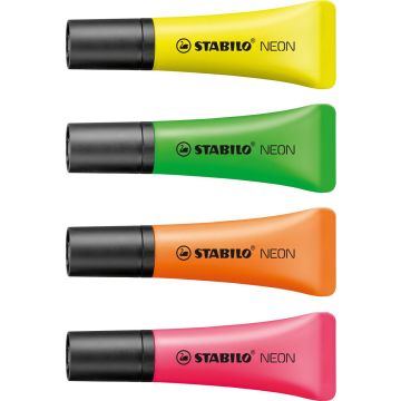 STABILO NEON - Markeerstift - Unieke Tube Vorm - Etui 4 kleuren