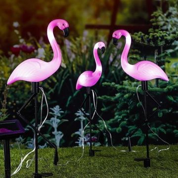 HI Grondpinnen 3 st solar LED flamingo