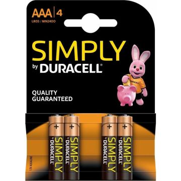 DURACELL SIMPLY ALKALINE BATTERY AAA LR03 / MN2400 4 UNITS