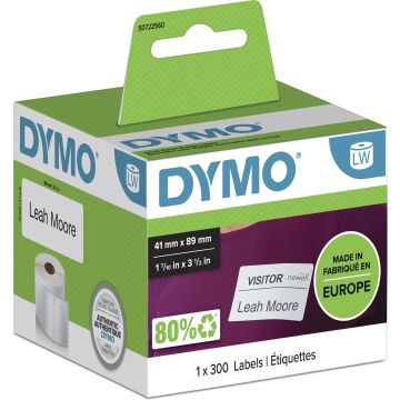 DYMO originele LabelWriter kleine naambadgelabels | 41 mm x 89 mm | Zelfklevend | Rol van 300 gemakkelijk te verwijderen labels | voor de LabelWriter labelprinters | Gemaakt in Europa