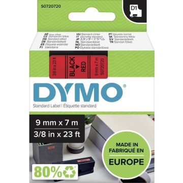 DYMO originele D1 labels | Zwarte Tekst op Rood Label | 9 mm x 7 m | zelfklevende etiketten voor de LabelManager labelmaker | gemaakt in Europa