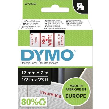 DYMO originele D1 labels | Rode Tekst op Wit Label | 12 mm x 7 m | zelfklevende etiketten voor de LabelManager labelprinter | gemaakt in Europa