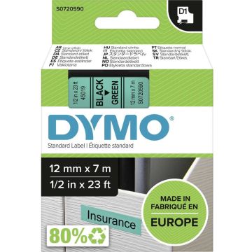 DYMO originele D1 labels | Zwarte Tekst op Groen Label | 12 mm x 7 m | zelfklevende etiketten voor de LabelManager labelprinter | gemaakt in Europa
