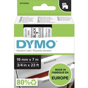 DYMO originele D1 labels | Zwarte Tekst op Doorzichtig Label | 19 mm x 7 m | zelfklevende etiketten voor de LabelManager labelprinter | gemaakt in Europa