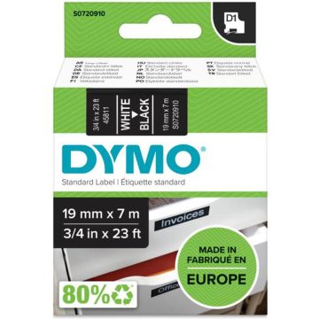 DYMO originele D1 labels | Witte Tekst op Zwart Label | 19 mm x 7 m | zelfklevende etiketten voor de LabelManager labelprinter