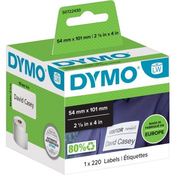 DYMO originele LabelWriter grote verzendlabels/naamkaarten | 54 mm x 101 mm | 220 zelfklevende etiketten | zwart op zwart | Geschikt voor de LabelWriter labelprinters | Gemaakt in Europa