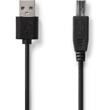 Nedis USB-Kabel - USB 2.0 - USB-A Male - USB-B Male - 7.5 W - 480 Mbps - Vernikkeld - 2.00 m - Rond - PVC - Zwart - Label