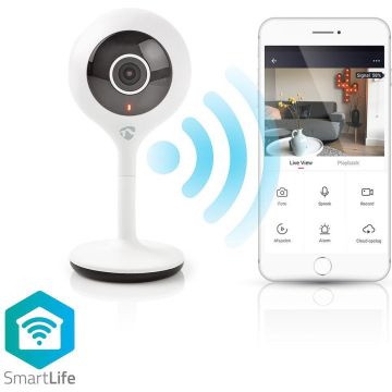 Nedis SmartLife Camera voor Binnen - Wi-Fi - Full HD 1080p - Cloud Opslag (optioneel) / microSD (niet inbegrepen) - Met bewegingssensor - Nachtzicht - Wit