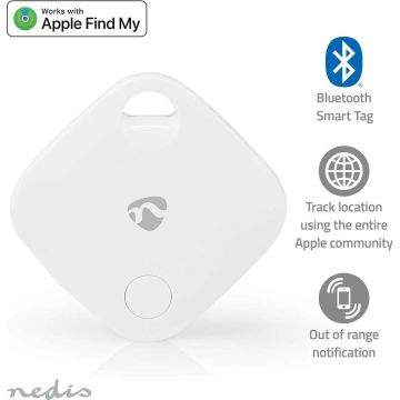 Nedis Keyfinder - Geschikt voor: Apple Find My App - Batterij Gevoed - 1x CR2032 - Incl. batterij(en) - Bluetooth-versie: 5.1 - Batterijlevensduur tot: 1 Jaar - Wit - 1 Stuks