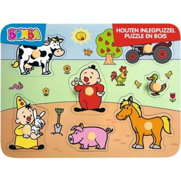 Bumba houten puzzel met nopjes - dieren/boerderij - 7 stukken