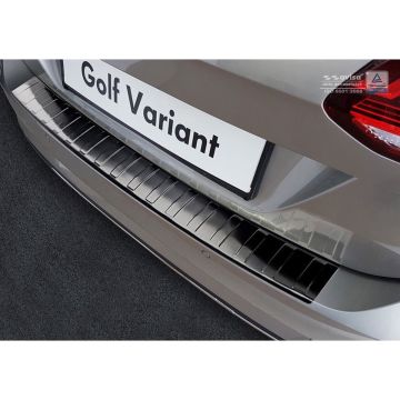 Zwart RVS Achterbumperprotector passend voor Volkswagen Golf VII Variant Facelift incl. R-Line 2017-2020 'Ribs'