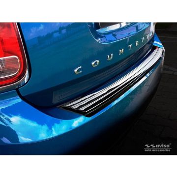 Avisa Zwart-Chroom RVS Achterbumperprotector passend voor Mini Countryman F60 2016- 'Ribs'/flag/lines