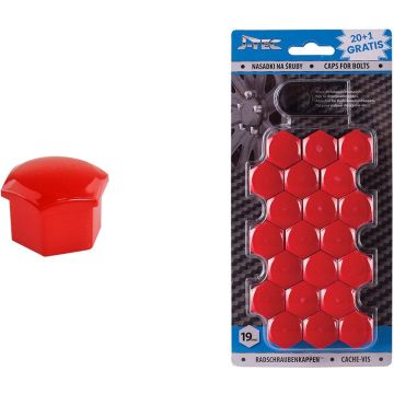 J-tec Wielmoerkapjes 19 Mm Synthetisch Rood 20+1 Stuks