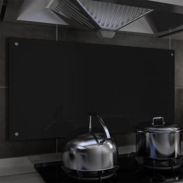 Spatscherm keuken 100x50 cm gehard glas zwart