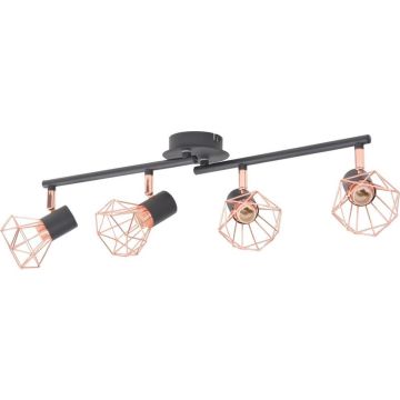 Plafondlamp met 4 spotlights E14 zwart en koper