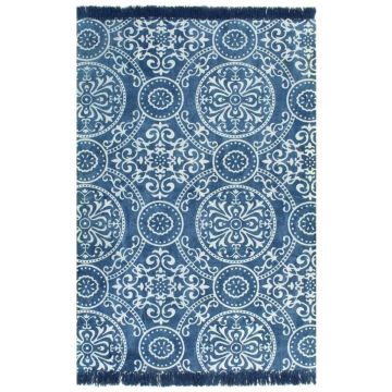 Kelim vloerkleed met patroon 160x230 cm katoen blauw