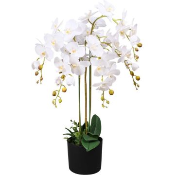 Kunst Orchidee - Stof &amp; Kunststof - Wit - Met Pot - 75 cm