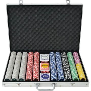 Pokerset met 1000 laser chips aluminium