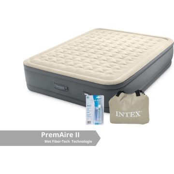 Intex luchtbed PremAire II - 2 persoons - 152 x 203 x 46 cm - grijs - met ingebouwde elektrische pomp (incl. Reparatiekit)