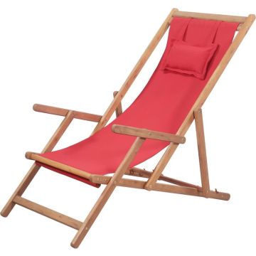 Strandstoel inklapbaar - Stof - Rood - Houten frame - Verstelbaar in 3 posities - 112/119/127 cm diepte