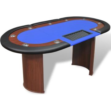 Pokertafel voor 10 personen met dealervak en fichebak blauw