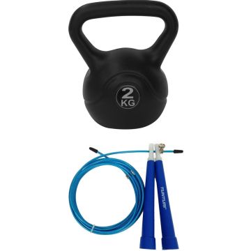 Tunturi - Fitness Set - Springtouw Blauw - Kettlebell 2 kg
