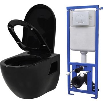 Hangend toilet met verborgen stortbak keramisch zwart