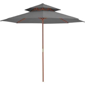 Dubbeldekker parasol met houten paal 270 cm antraciet