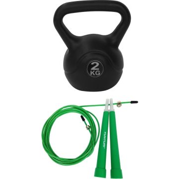 Tunturi - Fitness Set - Springtouw Groen - Kettlebell 2 kg