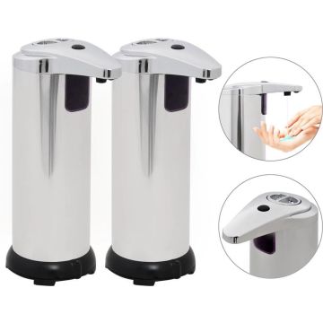 Automatische zeepdispensers - Roestvrij staal en kunststof - Zilver en zwart - 7,5 x 10,5 x 19 cm - 2 st