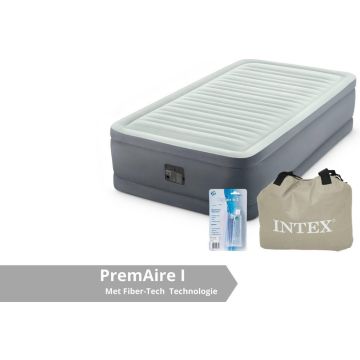 Intex luchtbed PremAire I - 1 persoons - 99 x 191 x 46 cm - grijs - met ingebouwde elektrische pomp (incl. Reparatiekit)