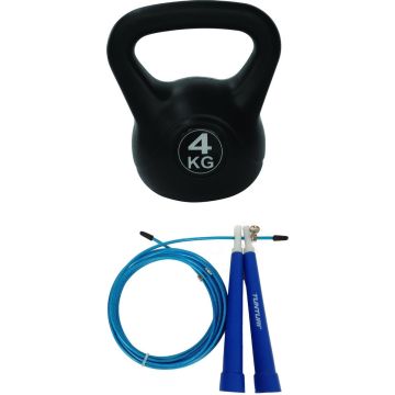 Tunturi - Fitness Set - Springtouw Blauw - Kettlebell 4 kg